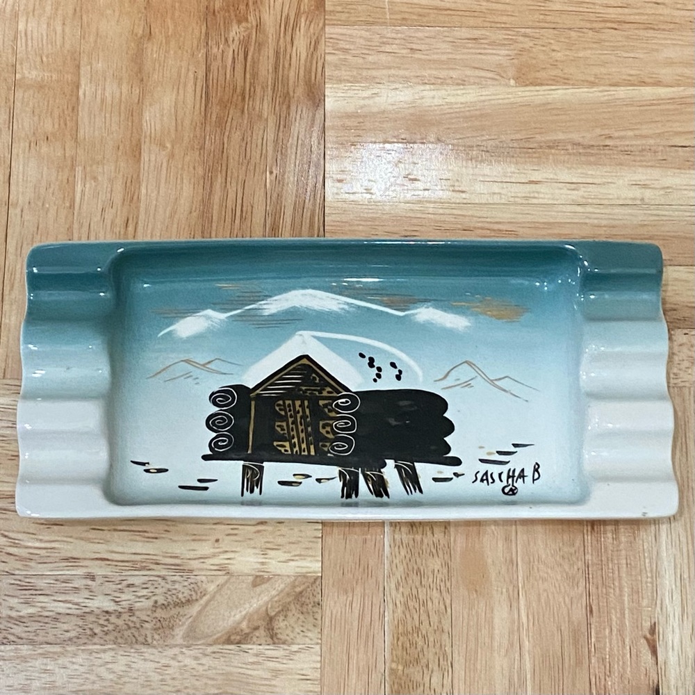 Vintage 60’s Signed Sascha B Brastoff Cabin Ruffled Sides Rectangle Ashtray MCM
